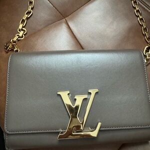 Louis Vuitton Gray and Gold Shoulder Bag with Iconic LV Logo